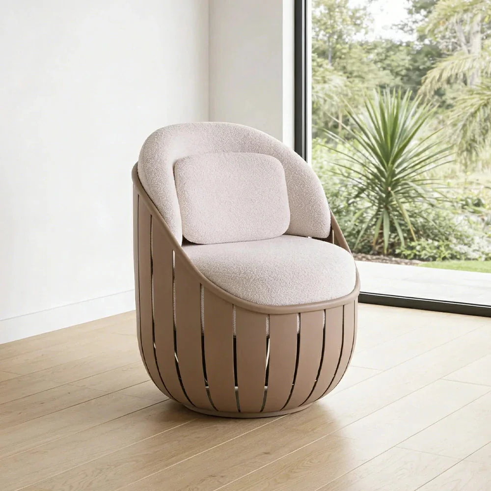 SOLARA Outdoor Single Lounge Chair - Waterproof Fabric Cushion, High-Density Foam Filling, Aluminium Frame, UV-Resistant Patio Sofa - Beige - Image 2