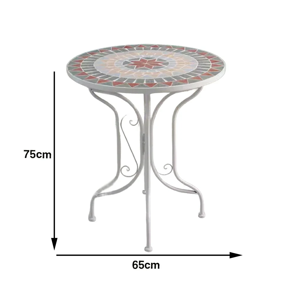 SOLARA 65/80cm Outdoor Table - Weather Resistant Patio Table with Mosaic Tile Top and Heavy Duty Steel Frame - White - Image 5