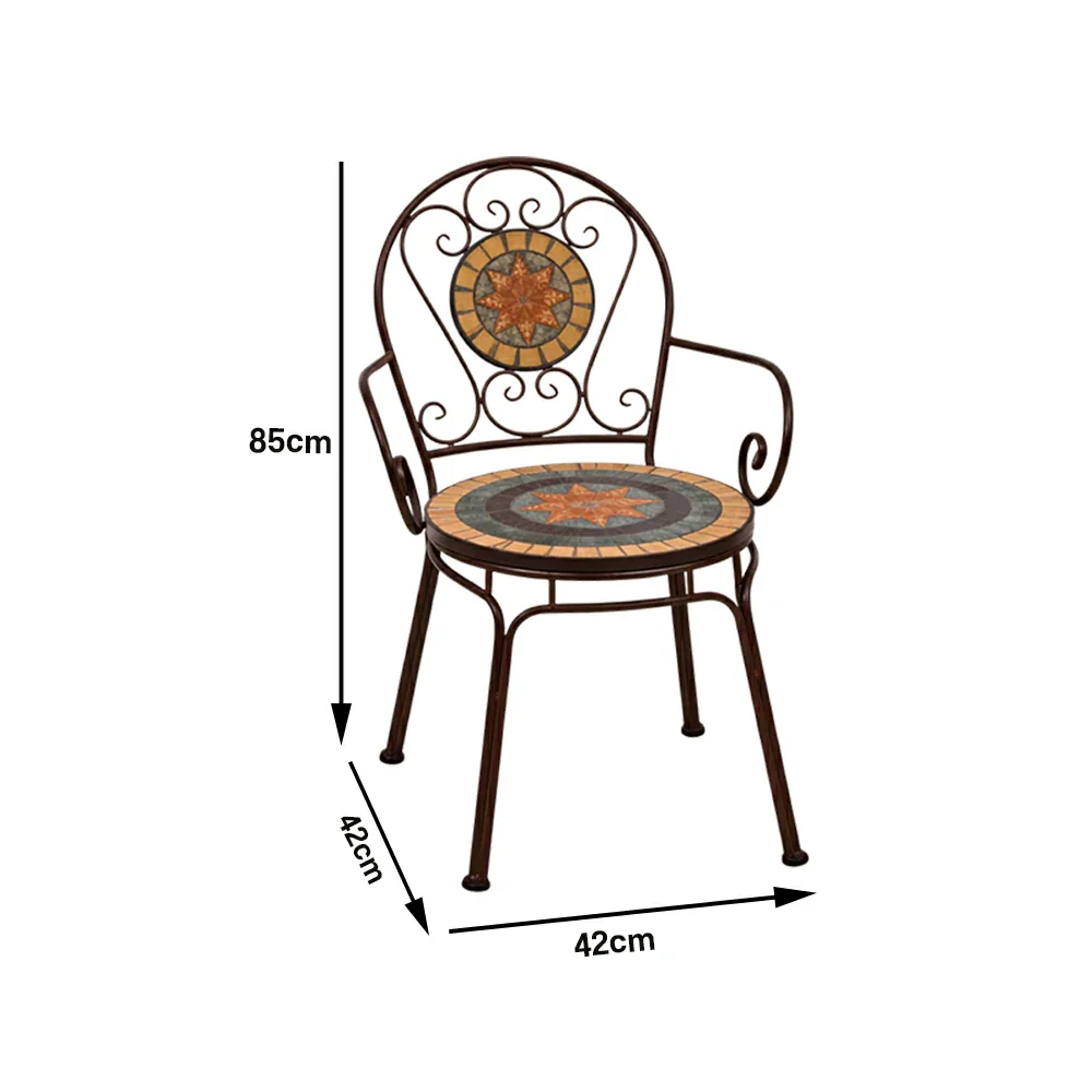 SOLARA Outdoor Armchairs Set of 2 - Weather Resistant Patio Armchairs with Decorative Tile Seat and Heavy Duty Steel Frame - Brown - Image 5
