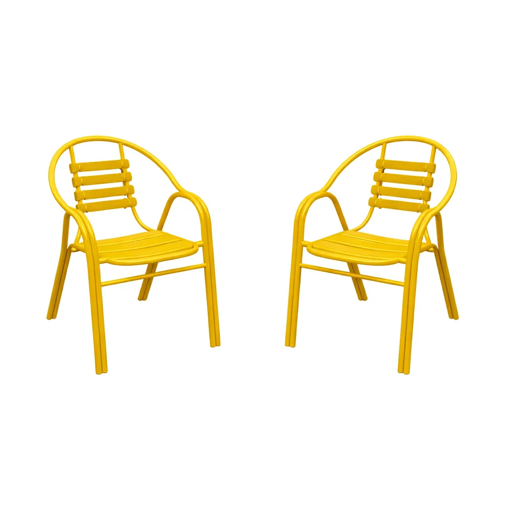 SOLARA Outdoor Patio Chairs Set of 2 - Weather Resistant Garden Chairs with Breathable Slatted Seat and Durable Steel Frame - Yellow