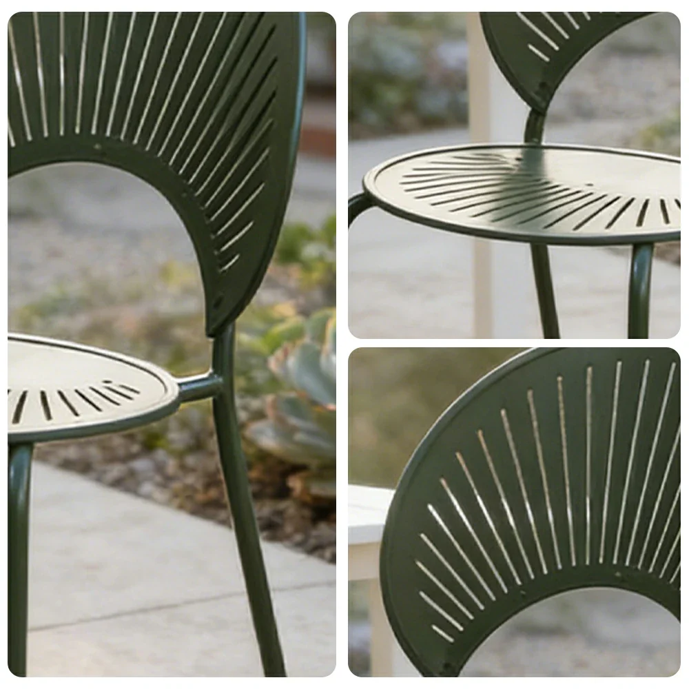 SOLARA Outdoor Dining Chair - Ergonomic Curved Shell Backrest, Breathable Hollow Design, Durable Aluminium Frame, Weather-Resistant Patio Seating - Green - Image 3