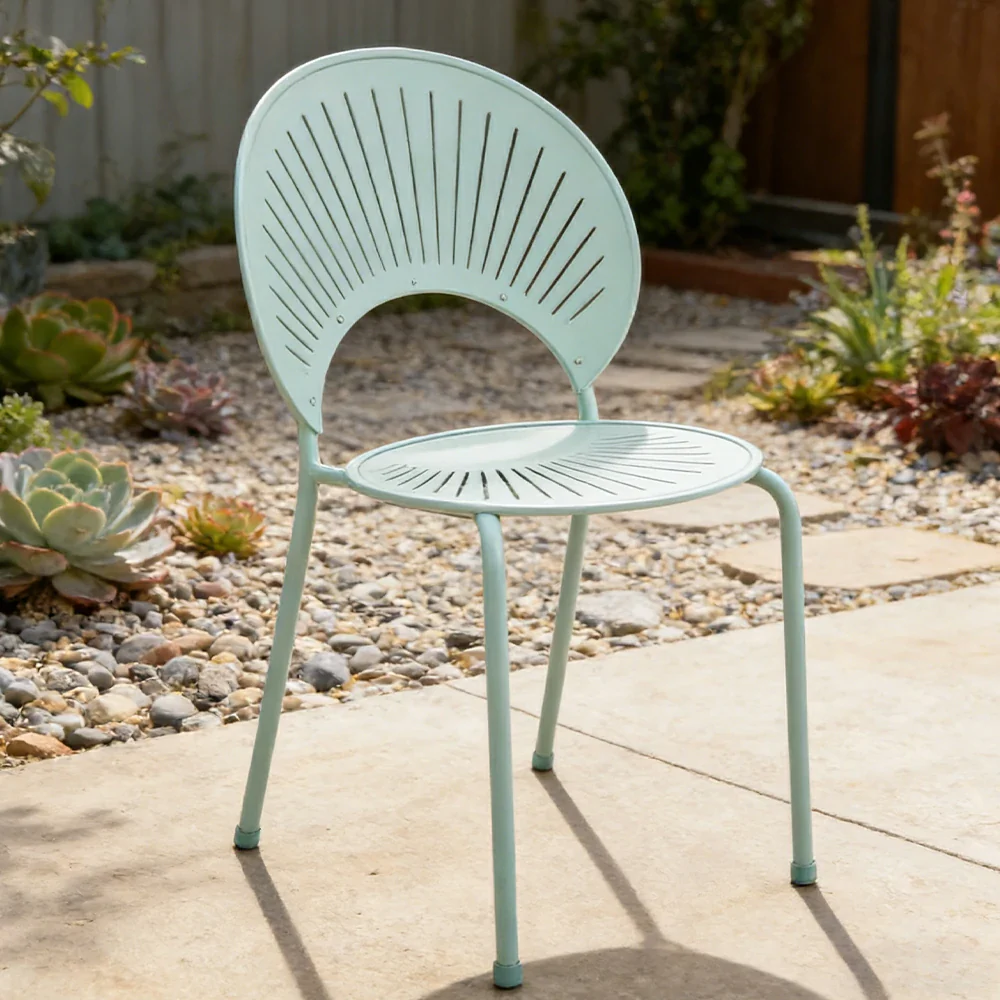 SOLARA Outdoor Dining Chair - Ergonomic Curved Shell Backrest, Breathable Hollow Design, Durable Aluminium Frame, Weather-Resistant Patio Seating - Icy Mint Green - Image 4