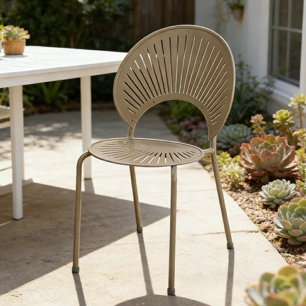 SOLARA Outdoor Dining Chair - Ergonomic Curved Shell Backrest, Breathable Hollow Design, Durable Aluminium Frame, Weather-Resistant Patio Seating - Khaki - Image 2