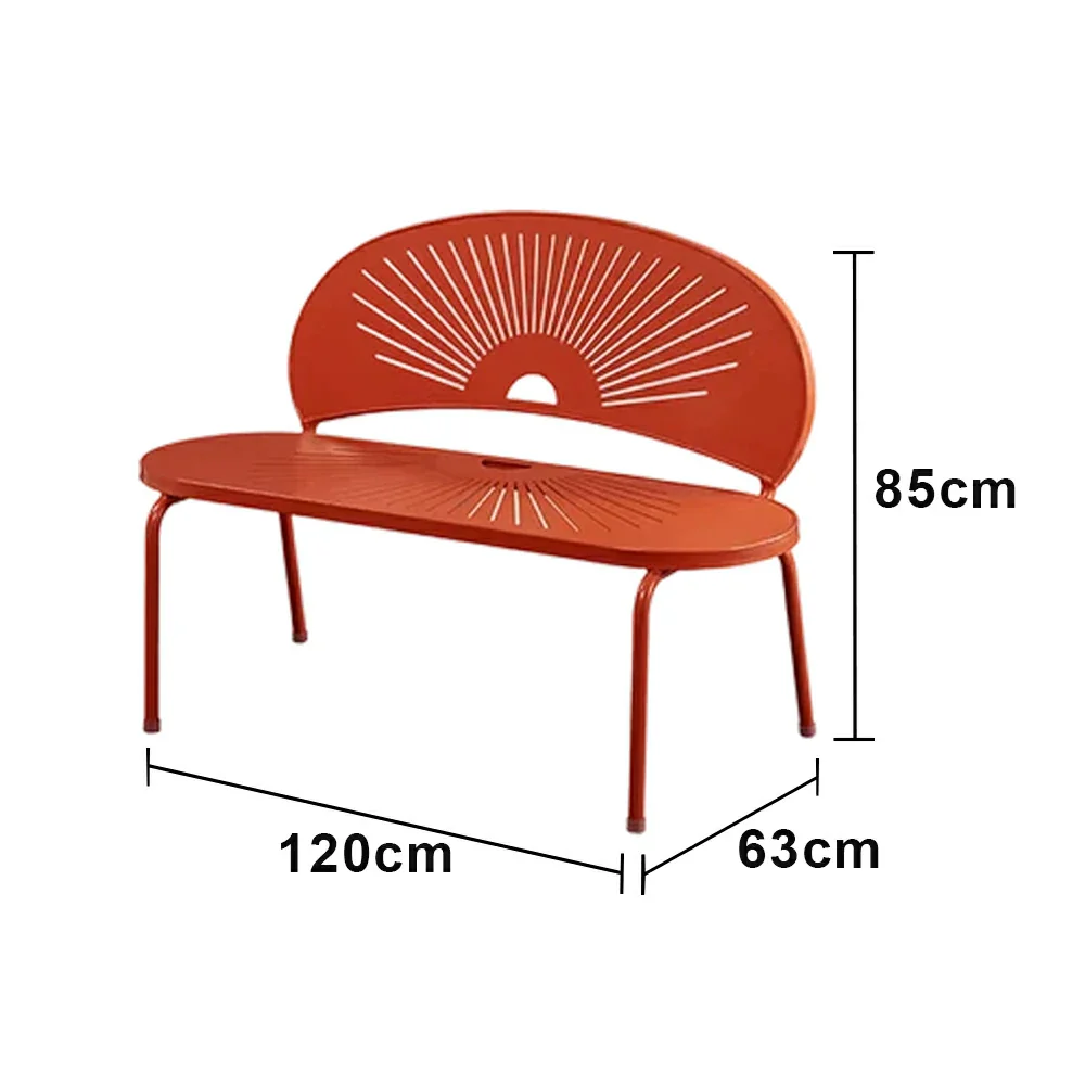 SOLARA Outdoor Bench - Ergonomic Curved Shell Backrest, Breathable Hollow Design, Durable Aluminium Frame, Weather-Resistant Patio Seating - Orange - Image 5