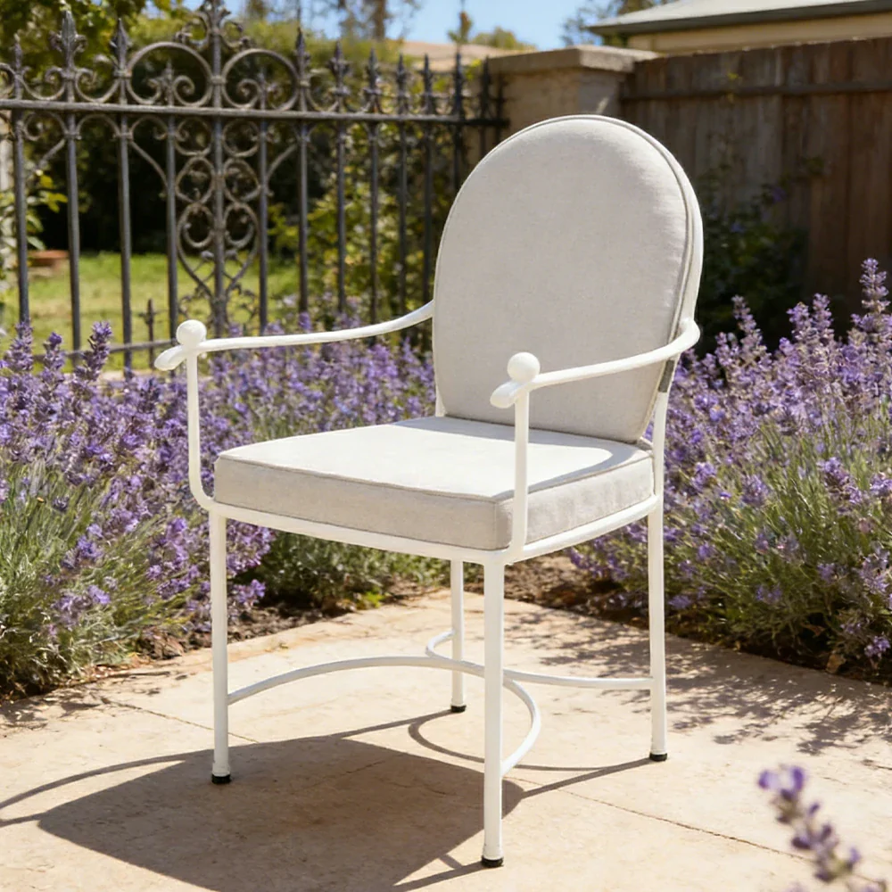 SOLARA Outdoor Dining Chair - Ergonomic High Back Cushioned Seat, Durable Metal Frame, Comfortable Patio Balcony Café Seating - White - Image 4