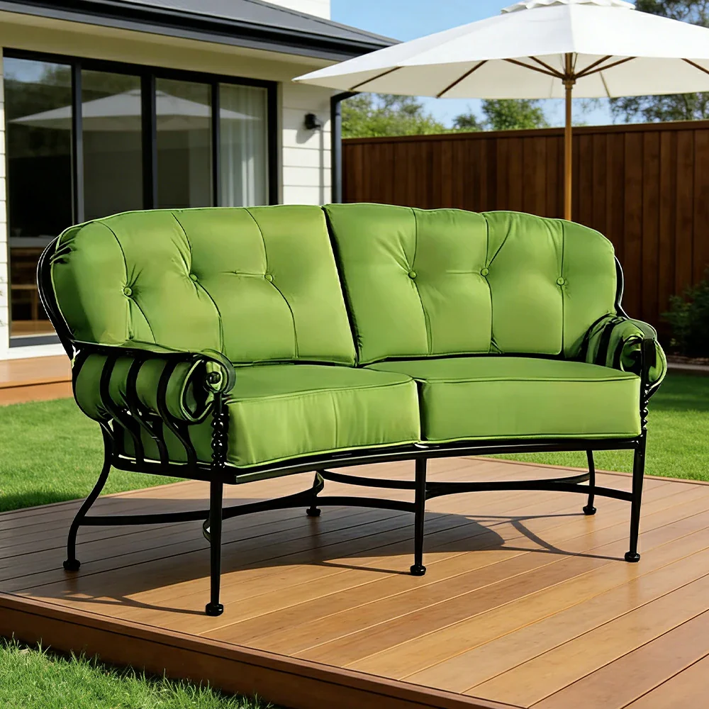 SOLARA Outdoor 2-Seater Sofa - Waterproof UV-Resistant Fabric, Quick-Dry Cushion, Powder-Coated Iron Frame, Comfortable Patio Garden Seating - Image 4