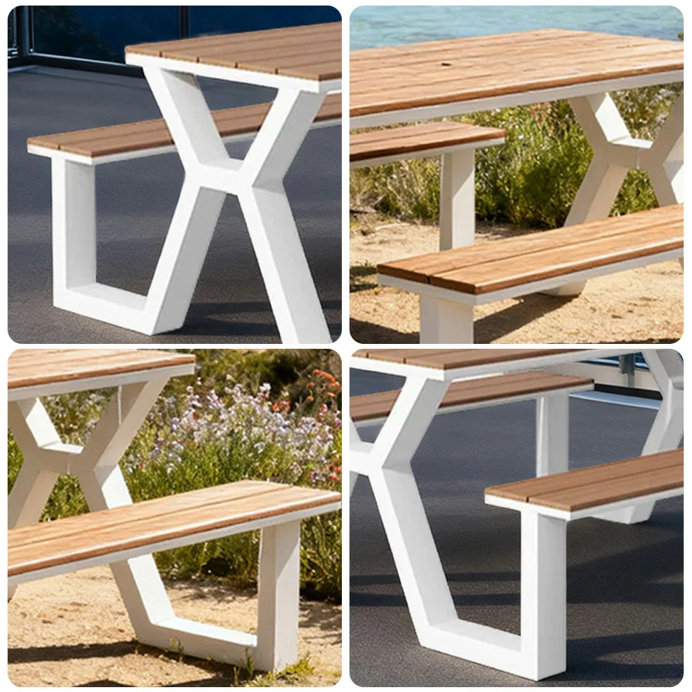 SOLARA Outdoor Table & Chair Set 120/160/200cm Eco-Friendly Waterproof Sunproof Plastic-Wood Surface Durable Anti-Oxidation Steel Frame - White - Image 8