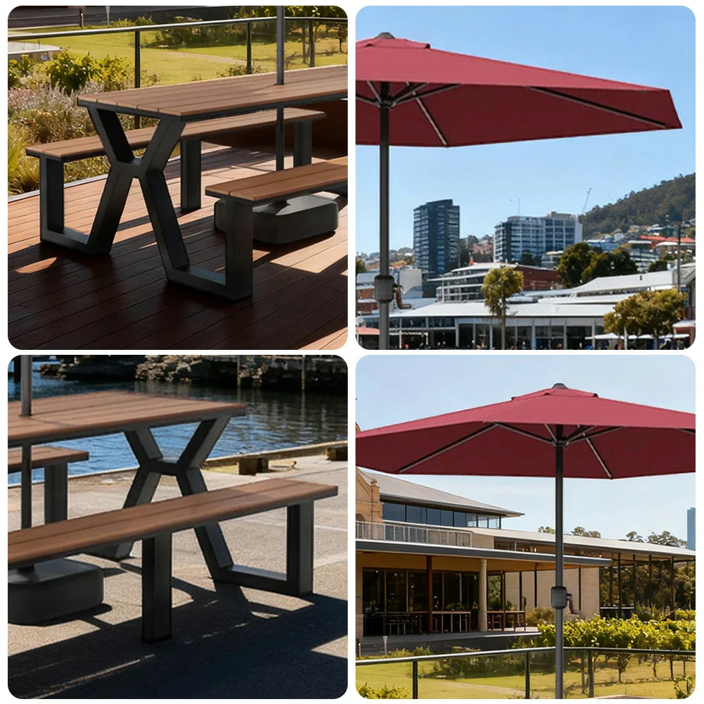 SOLARA Outdoor Table, Chair & Umbrella Set 120/160/200cm Eco-Friendly Waterproof Sunproof Plastic-Wood Surface Durable Anti-Oxidation Steel Frame - Black - Image 13