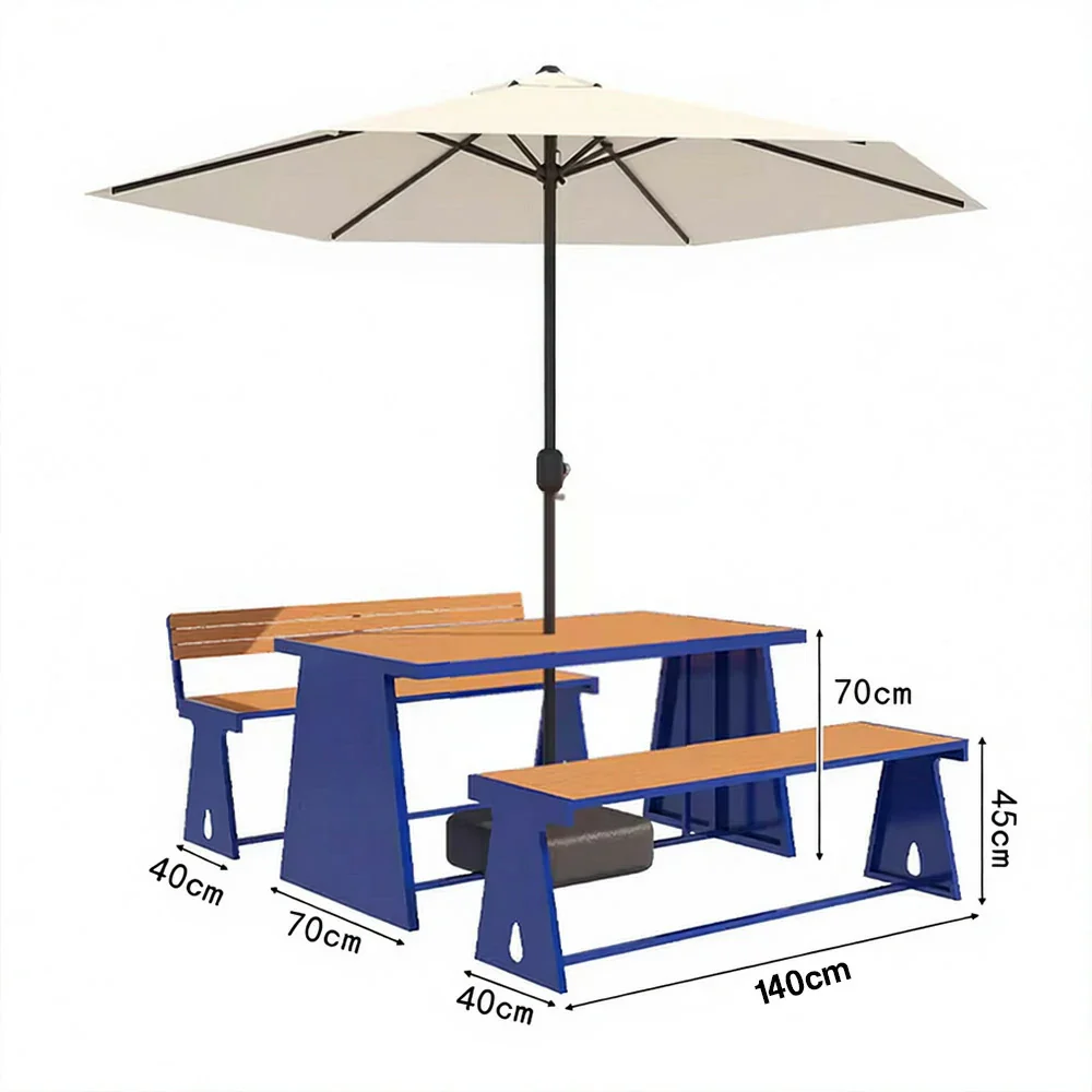 SOLARA Outdoor Table, Chair & Umbrella Set 120/140/160cm A-Frame Support Anti-Rust Iron Structure Smooth Painted Finish Stable Durable Design - Blue - Image 6
