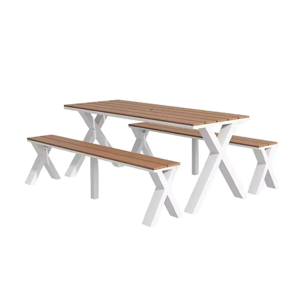SOLARA Outdoor Table & Chair Set 120/160/200cm Sunproof Waterproof Surface High-Temp Coated Steel Frame Strong Support Anti-Corrosion Design - White - Image 11