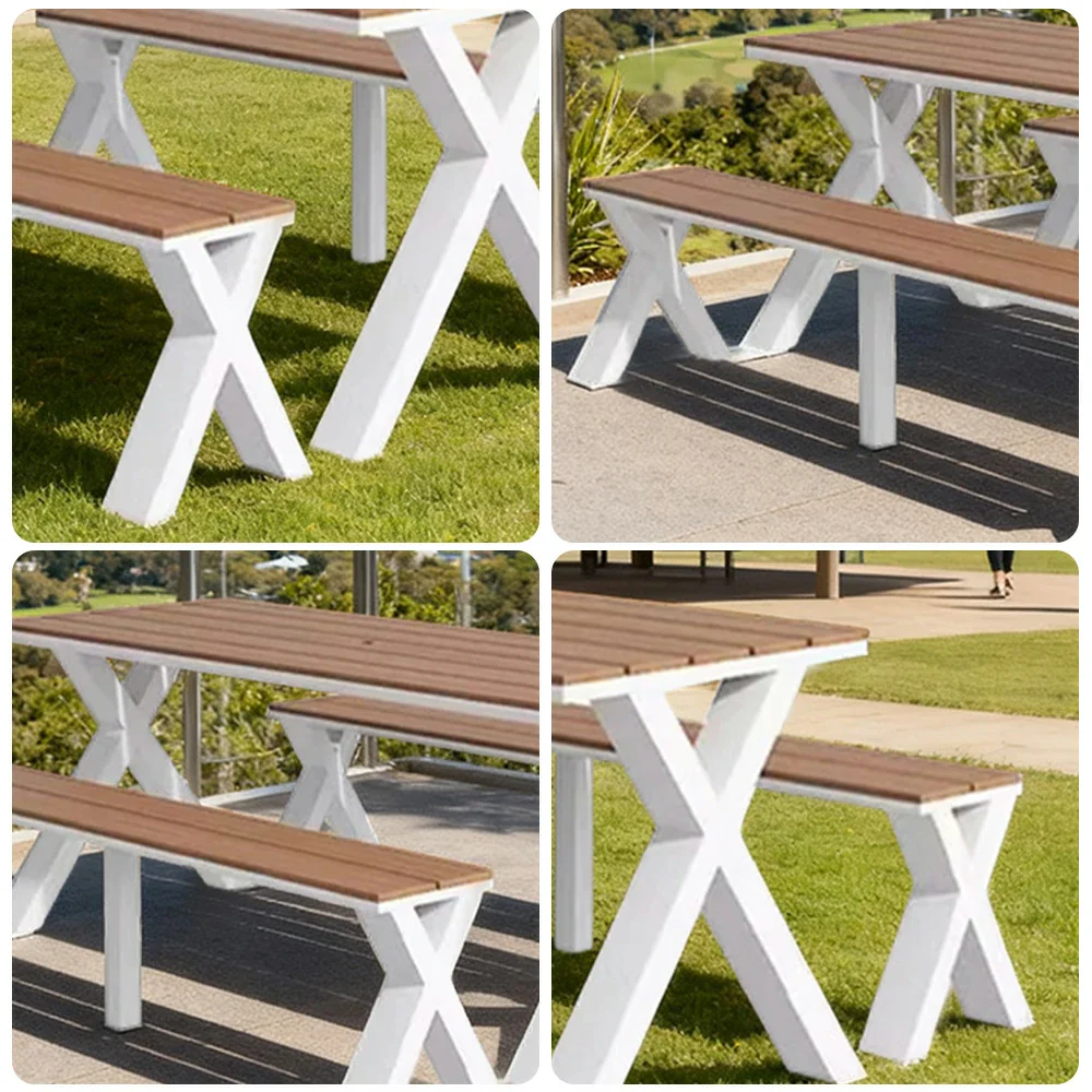 SOLARA Outdoor Table & Chair Set 120/160/200cm Sunproof Waterproof Surface High-Temp Coated Steel Frame Strong Support Anti-Corrosion Design - White - Image 13