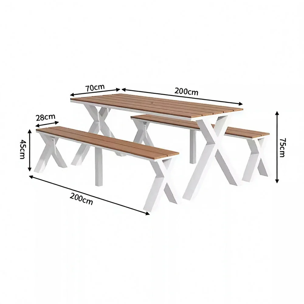 SOLARA Outdoor Table & Chair Set 120/160/200cm Sunproof Waterproof Surface High-Temp Coated Steel Frame Strong Support Anti-Corrosion Design - White - Image 15