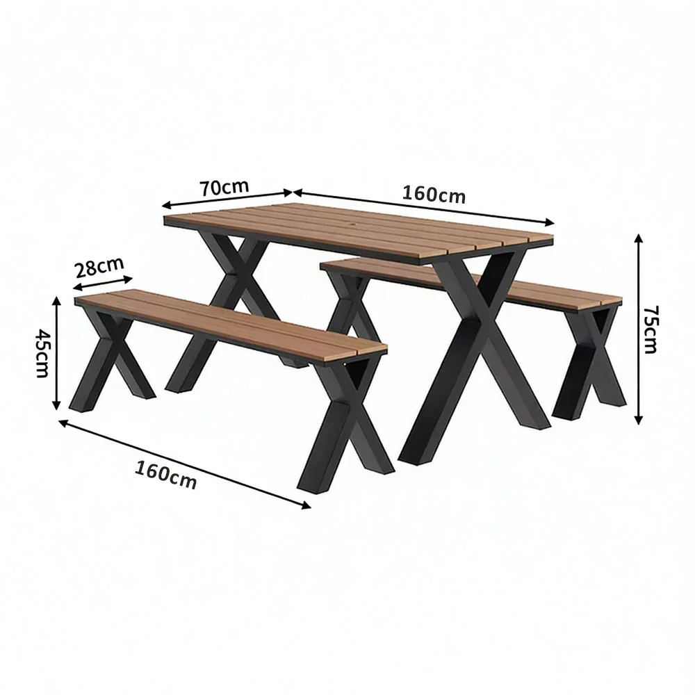 SOLARA Outdoor Table & Chair Set 120/160/200cm Sunproof Waterproof Surface High-Temp Coated Steel Frame Strong Support Anti-Corrosion Design - Black - Image 10