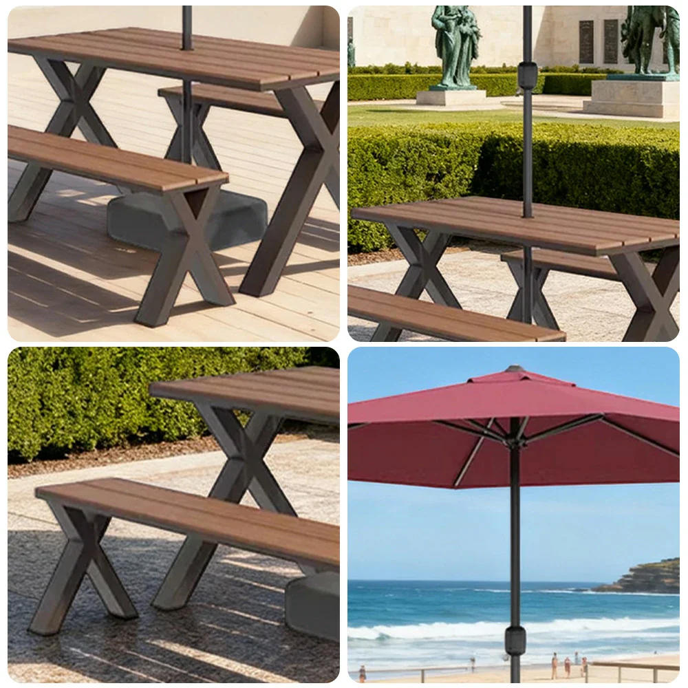 SOLARA Outdoor Table, Chair & Umbrella Set 120/160/200cm Sunproof Waterproof Surface High-Temp Coated Steel Frame Strong Support Anti-Corrosion Design - Brown - Image 8