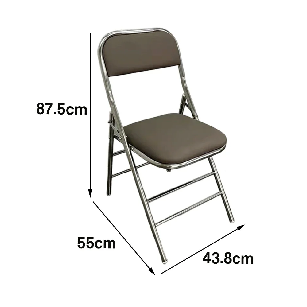 SOLARA Foldable Stainless Steel Chair 304 Anti-Rust PU Leather Seat Heavy Duty Space Saving Portable Seating for Home Kitchen Balcony - Grey - Image 5