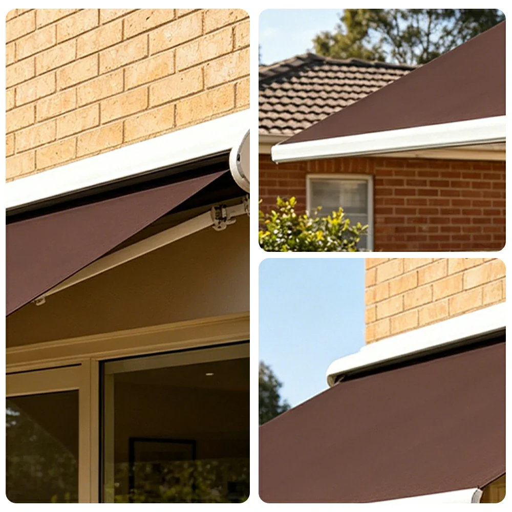 SOLARA Electric Retractable Awning White Frame Remote Control Waterproof Aluminium 300/400/500cm Patio Balcony Outdoor Use - Brown - Image 3