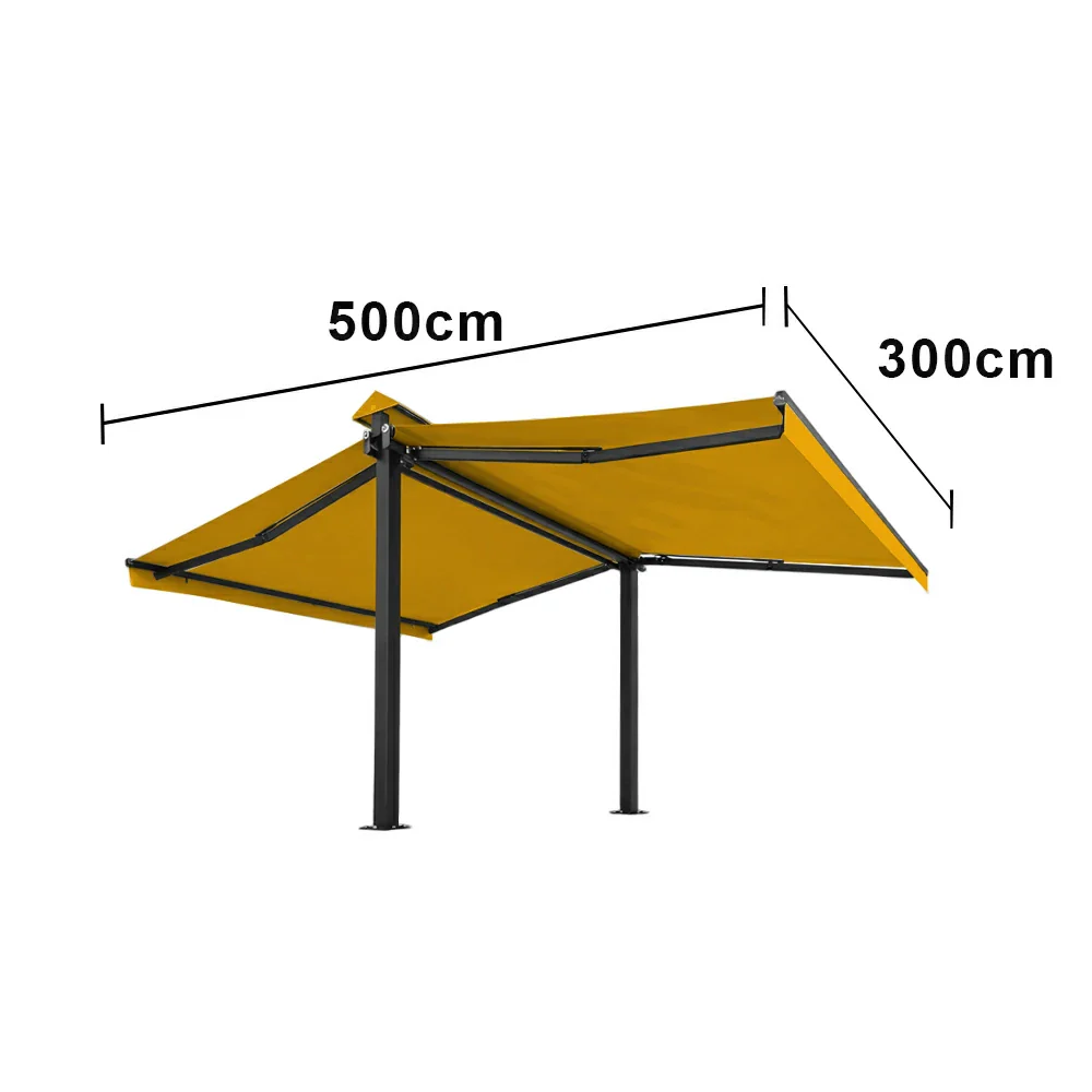 SOLARA Double Folding Awning Large Shade Waterproof Aluminium Frame 300/400/500cm Patio Cafe Backyard Use - Yellow - Image 8