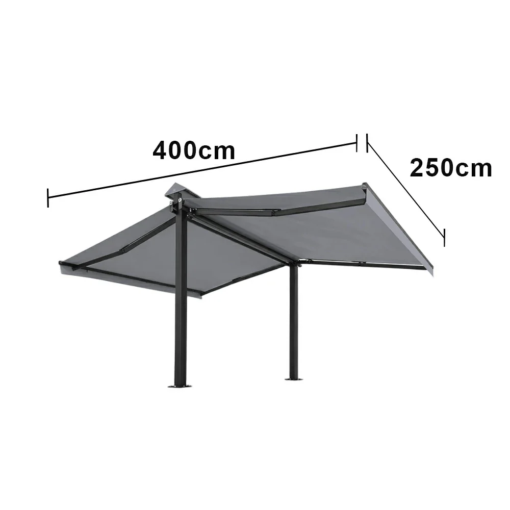 SOLARA Double Folding Awning Large Shade Waterproof Aluminium Frame 300/400/500cm Patio Cafe Backyard Use - Light Grey - Image 7