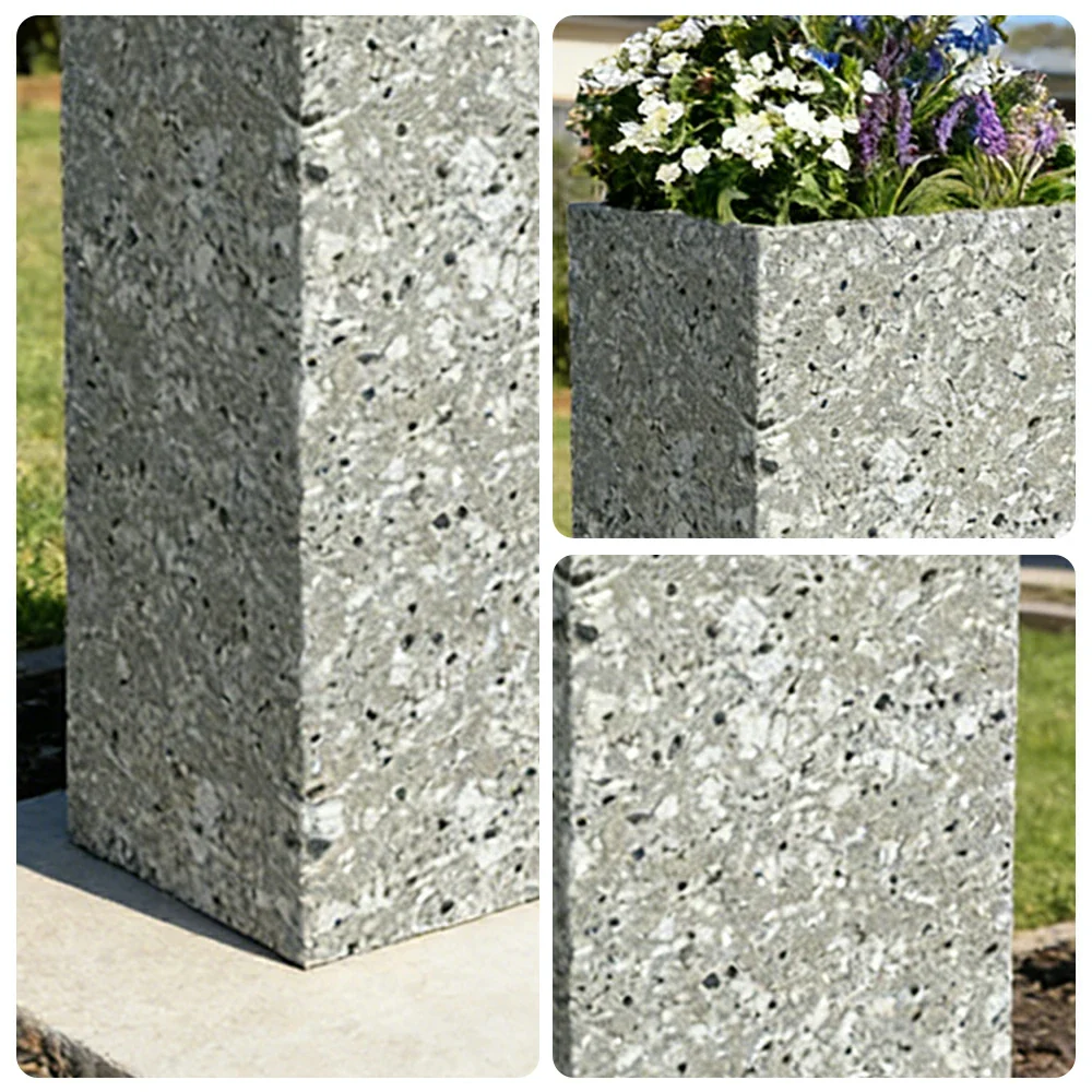 SOLARA Terrazzo Planter Box Galvanised Steel Weather Resistant 40cm Patio Cafe Garden Divider - Grey - Image 3