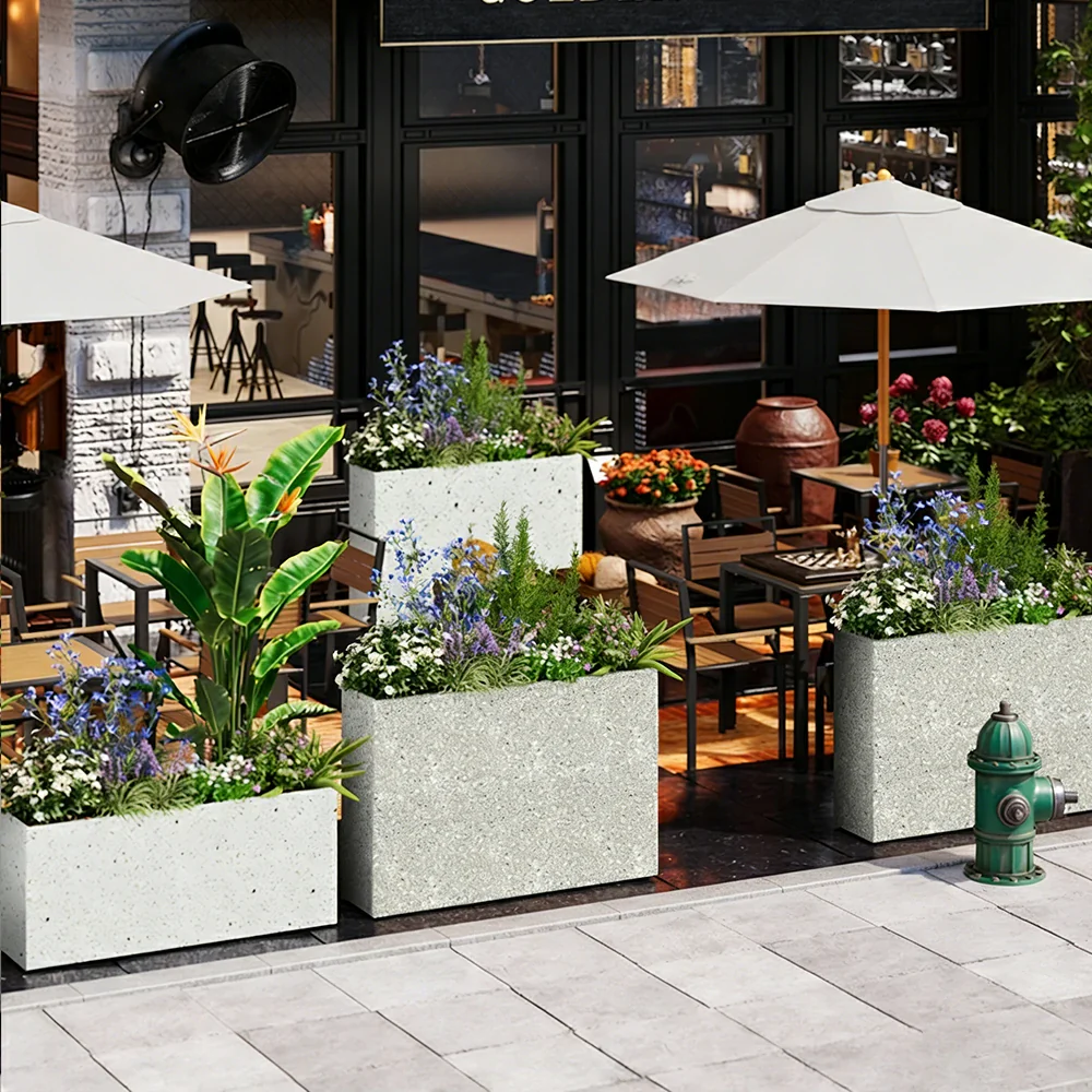 SOLARA Terrazzo Planter Box Outdoor Galvanised Steel Weather Resistant 100/120/150cm Patio Garden Divider Use - Grey - Image 2