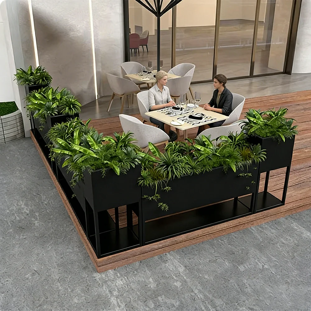 SOLARA Outdoor Planter Box Galvanised Steel Rust Resistant Modular Design 40cm Patio Cafe Garden Use - Black - Image 5