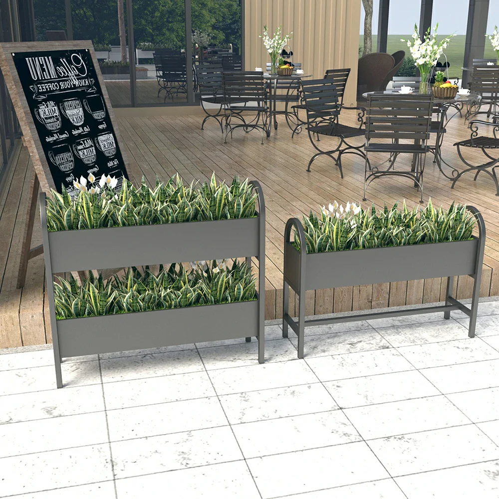 SOLARA Outdoor Planter Box Double Layer Lightweight Galvanised Steel Modular Design 100/120cm Patio Balcony Cafe Use - Black - Image 4