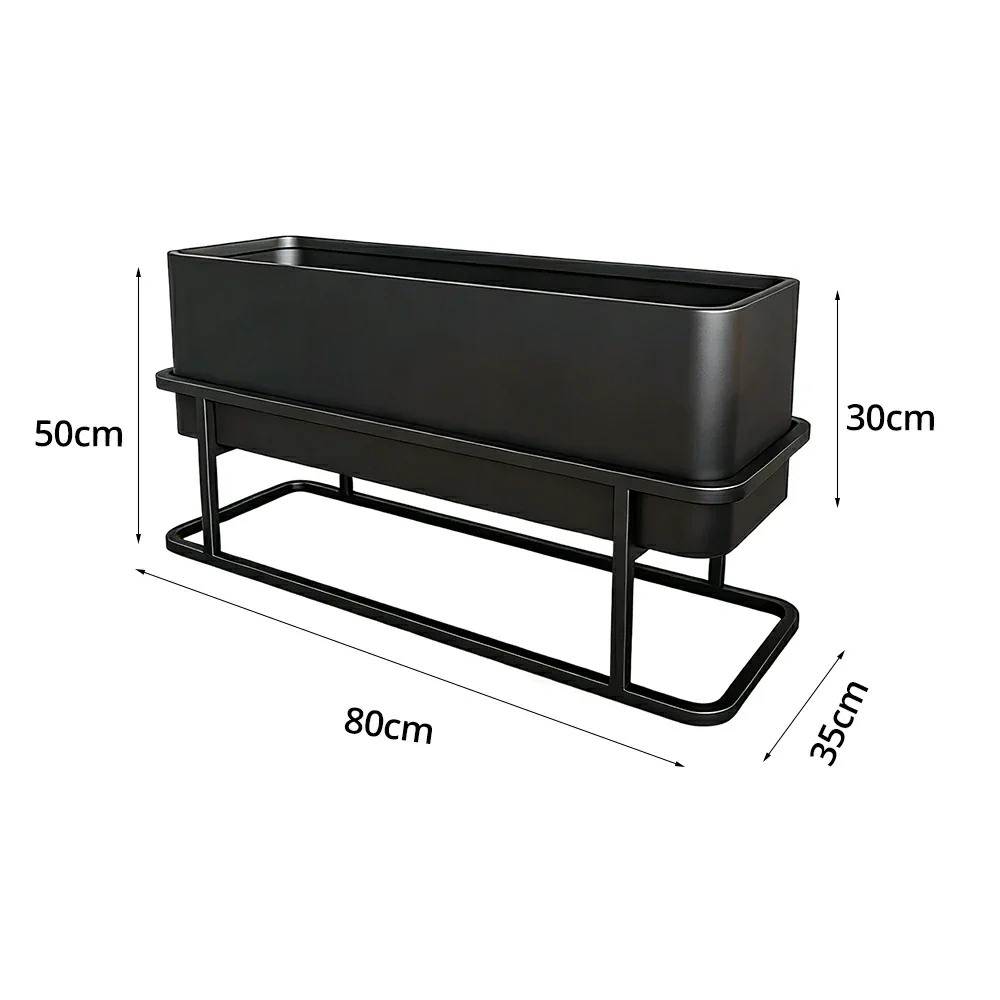 SOLARA Long Outdoor Planter Box Galvanised Steel Rust Resistant 80/100/120cm Patio Cafe Garden Divider Use - Black - Image 6