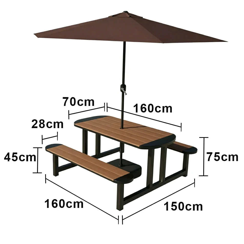 SOLARA Outdoor Picnic Table Bench Set with Umbrella 120/150cm Patio Garden Cafe Dining Use - Black - Image 7