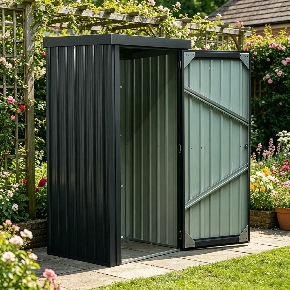 SOLARA Outdoor Metal Storage Shed Weatherproof Sloped Roof Reinforced Frame Rust Resistant Garden Backyard Tool Storage - Green - Image 2