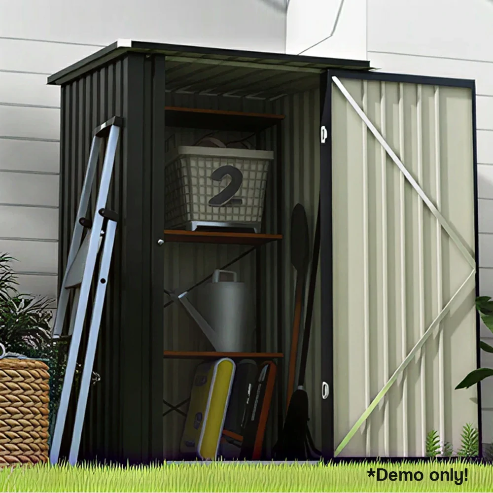 SOLARA Outdoor Metal Storage Shed Weatherproof Sloped Roof Reinforced Frame Rust Resistant Garden Backyard Tool Storage - Green - Image 5