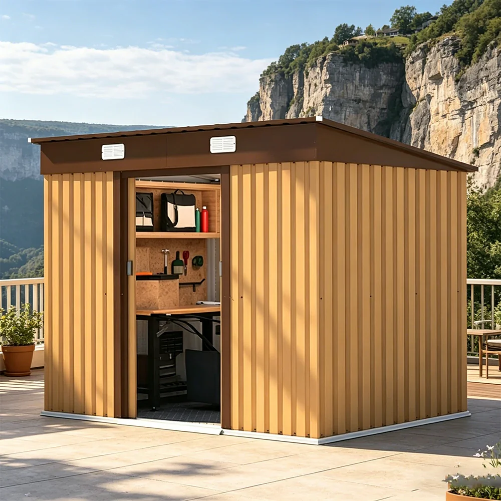 SOLARA Garden Storage Shed Sloped Roof Rust Resistant Ventilated Multi Purpose Outdoor Organizer - Yellow - Image 5