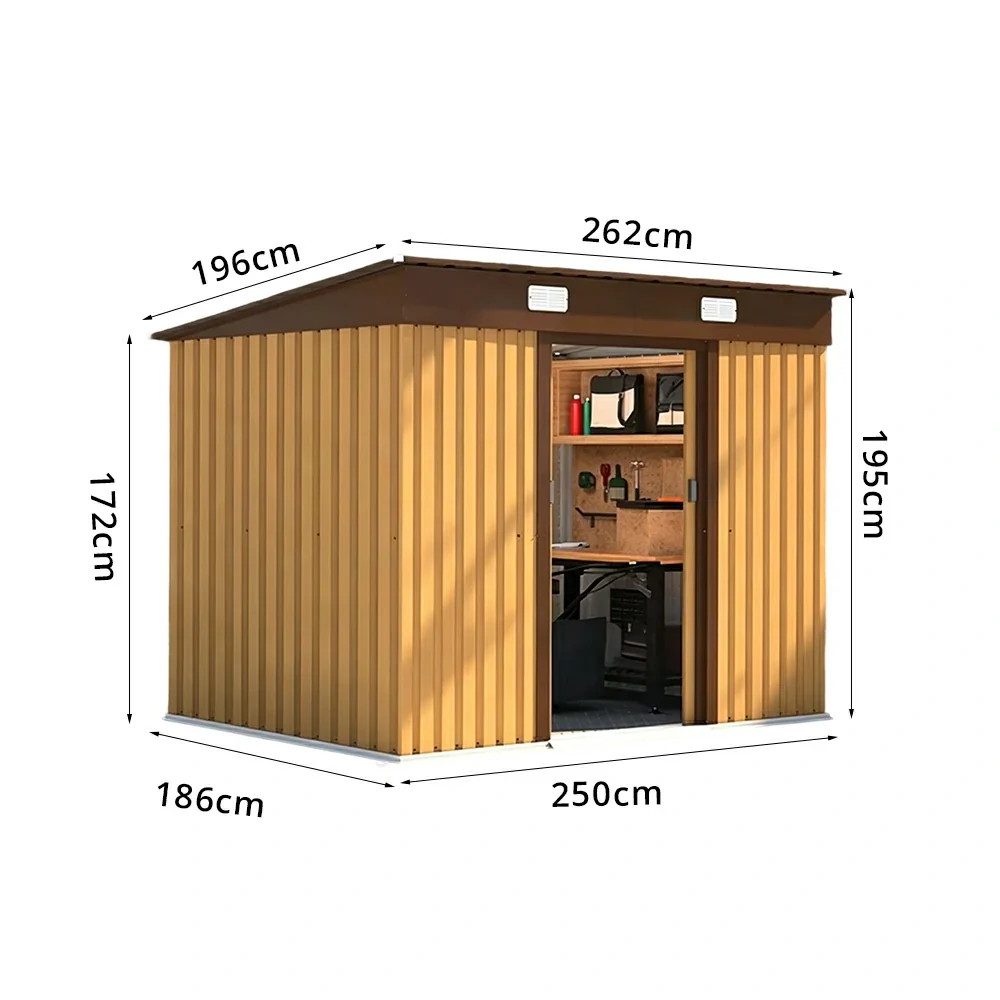 SOLARA Garden Storage Shed Sloped Roof Rust Resistant Ventilated Multi Purpose Outdoor Organizer - Yellow - Image 7