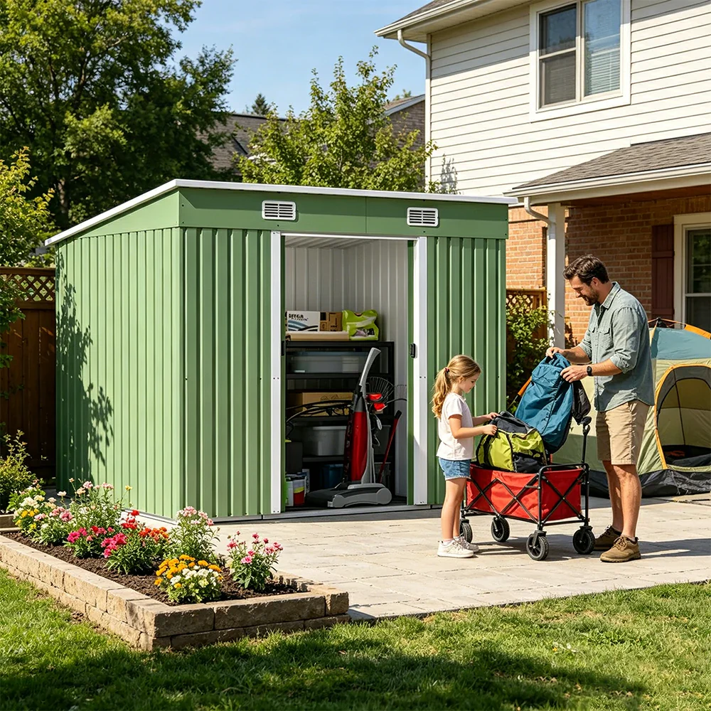 SOLARA Garden Storage Shed Sloped Roof Rust Resistant Ventilated Multi Purpose Outdoor Organizer - Green - Image 5