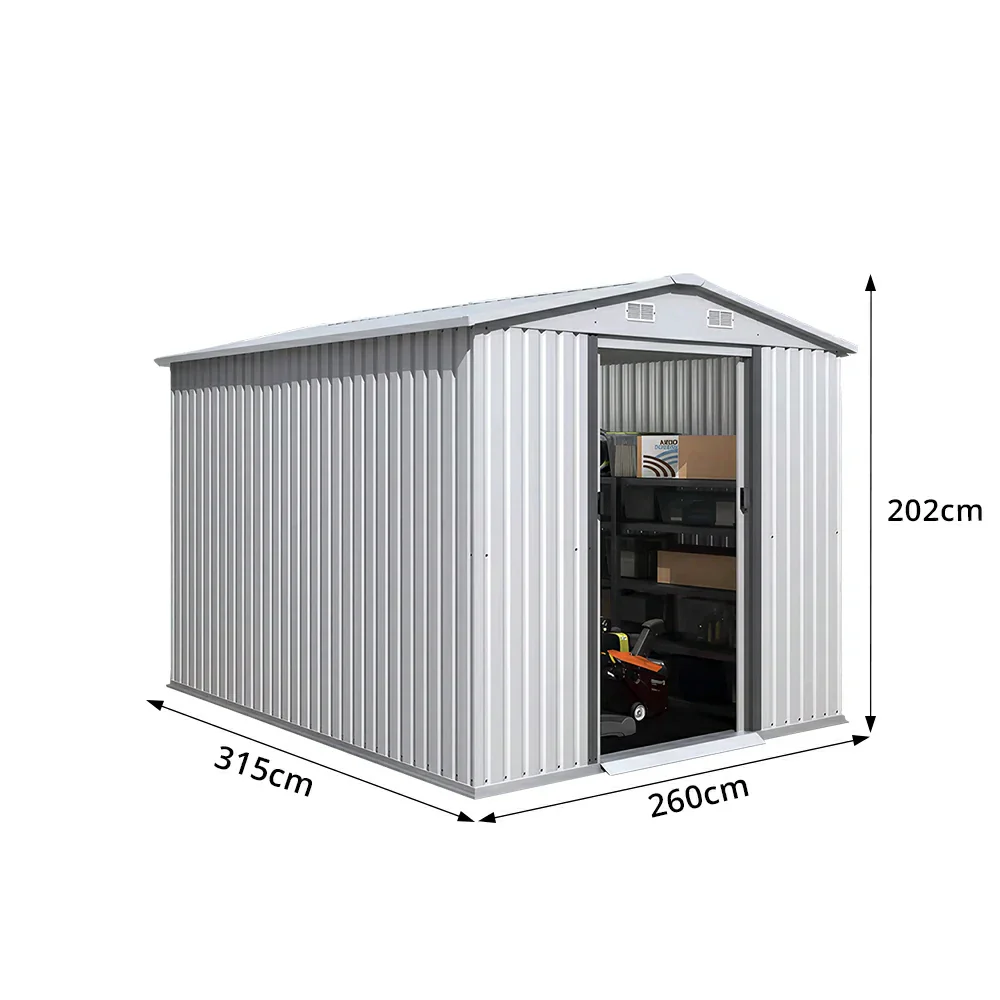 SOLARA Yard Storage Shed Apex Roof High Strength Steel Sliding Door Secure for Tools Bicycles - White - Image 7