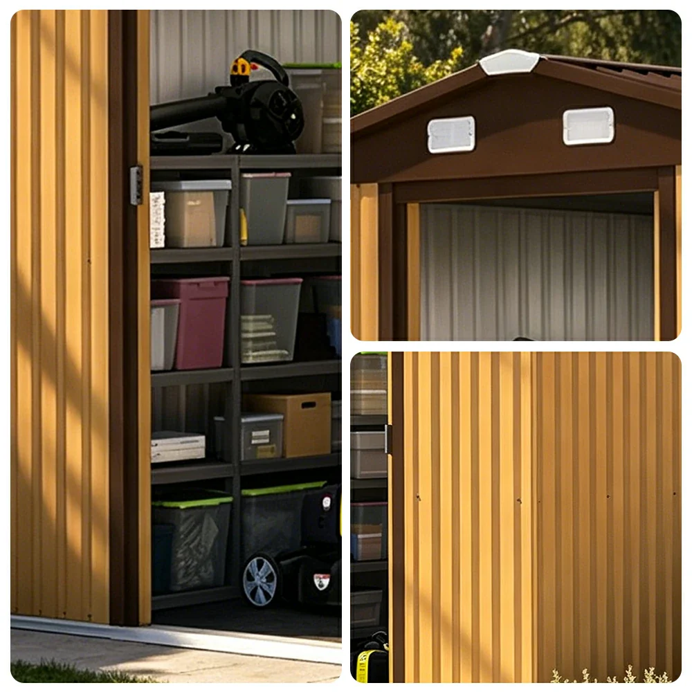 SOLARA Yard Storage Shed Apex Roof High Strength Steel Sliding Door Secure for Tools Bicycles - Yellow - Image 3