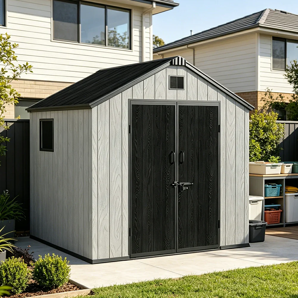SOLARA 8x8FT Outdoor Storage Shed Reinforced Structure Double Door Weather Resistant Large Capacity for Garden Backyard Patio - Image 5