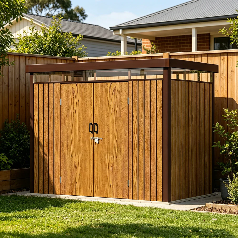 SOLARA Garden Storage Shed Matte Steel Sloped Roof Drainage Light Transmitting Weatherproof for Backyard Patio - Brown - Image 6