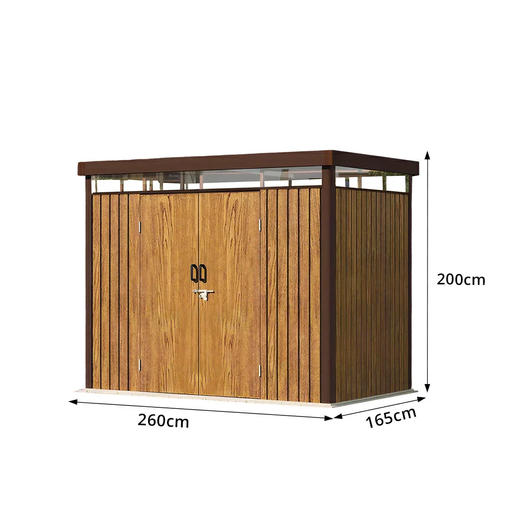 SOLARA Garden Storage Shed Matte Steel Sloped Roof Drainage Light Transmitting Weatherproof for Backyard Patio - Brown - Image 8