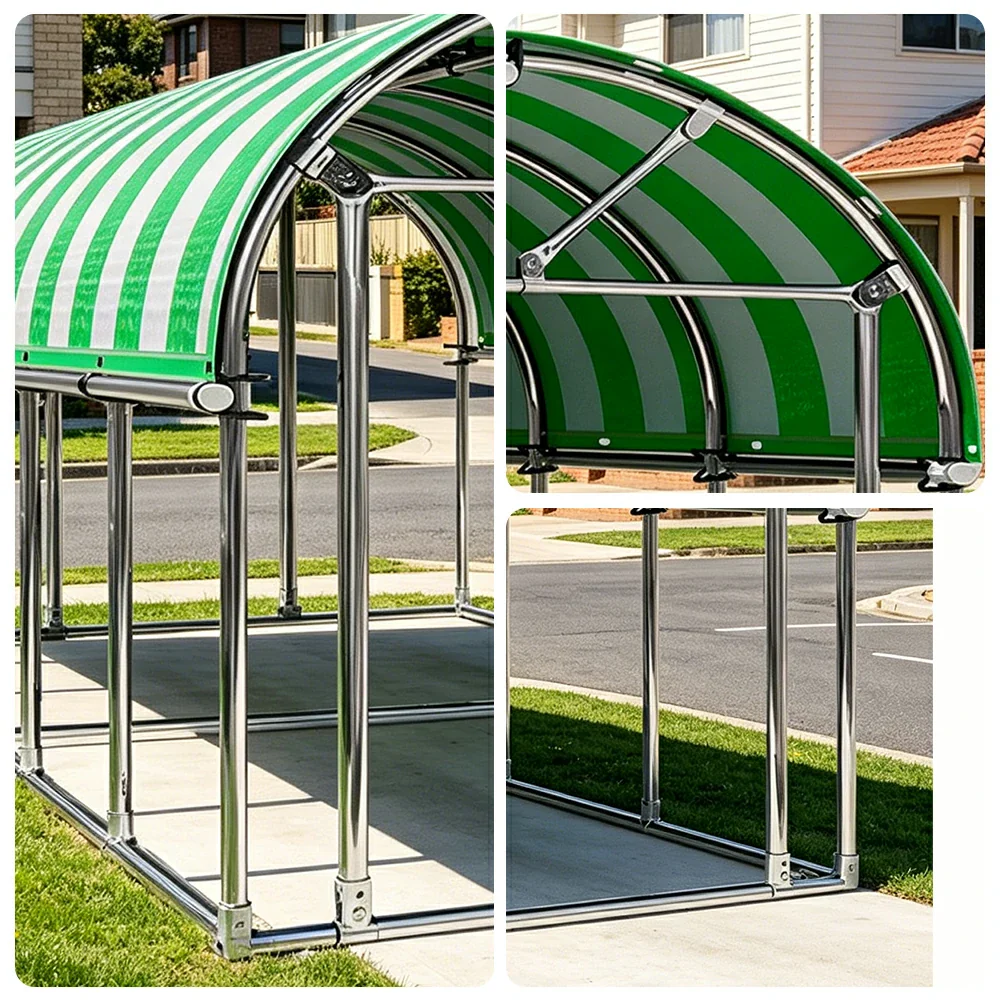 SOLARA Outdoor Car Canopy Sun Shade Waterproof Reinforced Frame 300/400cm for Driveway Patio Parking - Green&White - Image 3