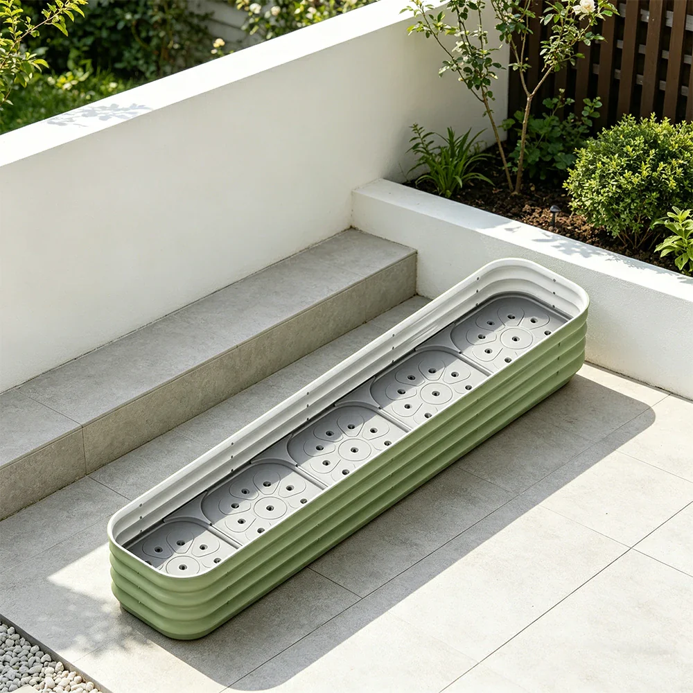 SOLARA Modular Raised Garden Bed with Water Reservoir Reinforced Outdoor Planter Box 200x40x28cm for Balcony Courtyard - Image 4