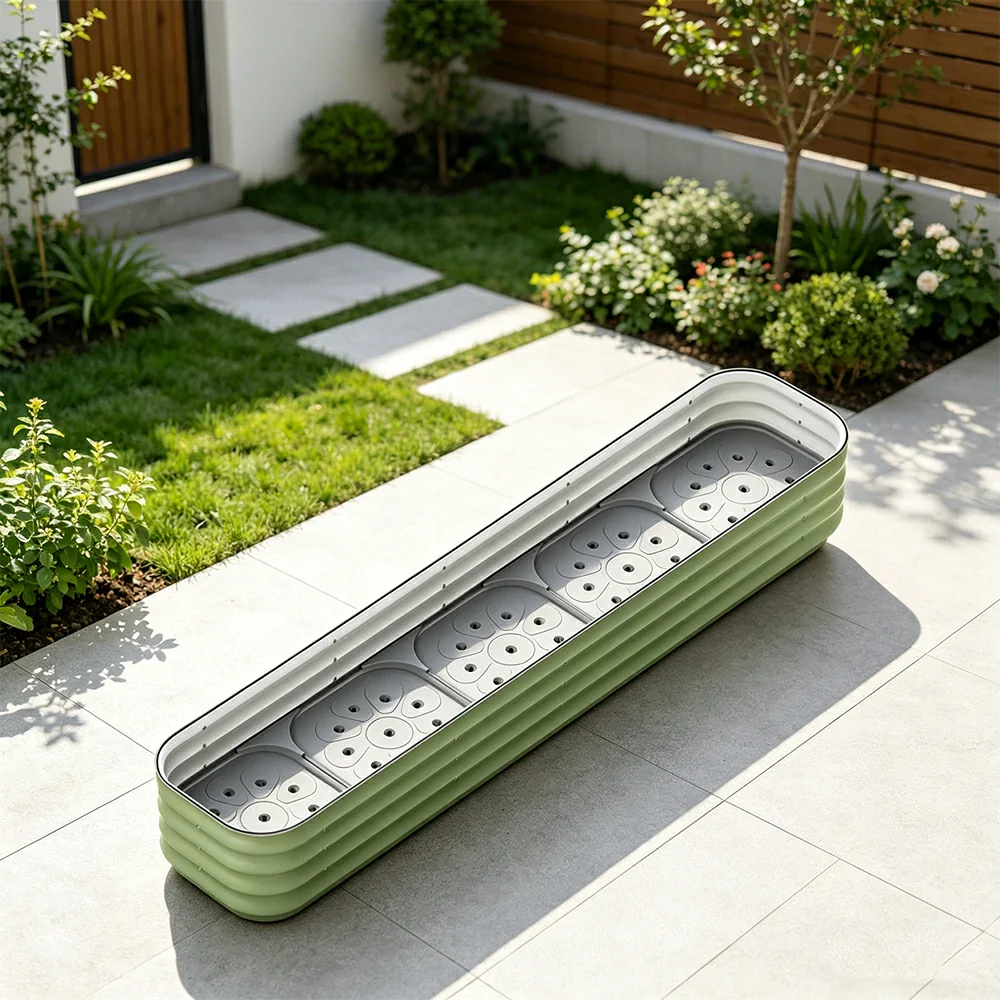 SOLARA Modular Raised Garden Bed with Water Reservoir Reinforced Outdoor Planter Box 200x40x28cm for Balcony Courtyard - Image 5