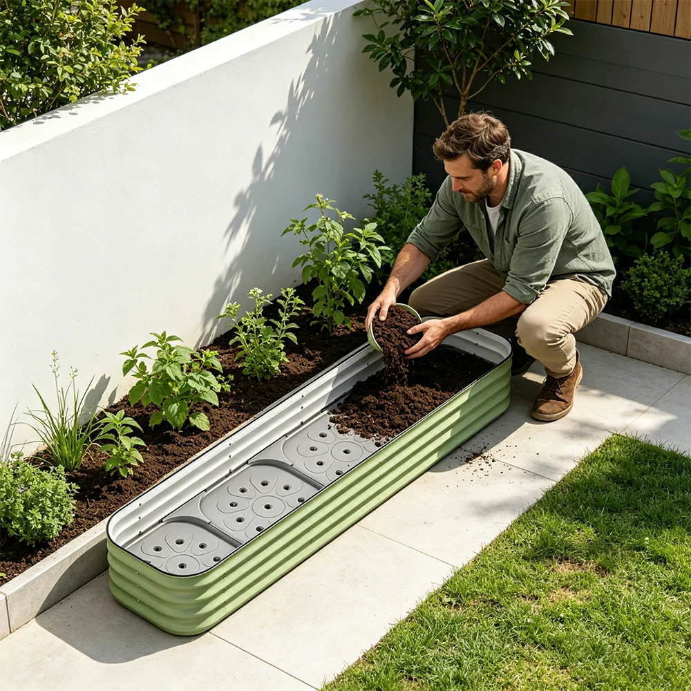 SOLARA Modular Raised Garden Bed with Water Reservoir Reinforced Outdoor Planter Box 200x40x28cm for Balcony Courtyard - Image 6