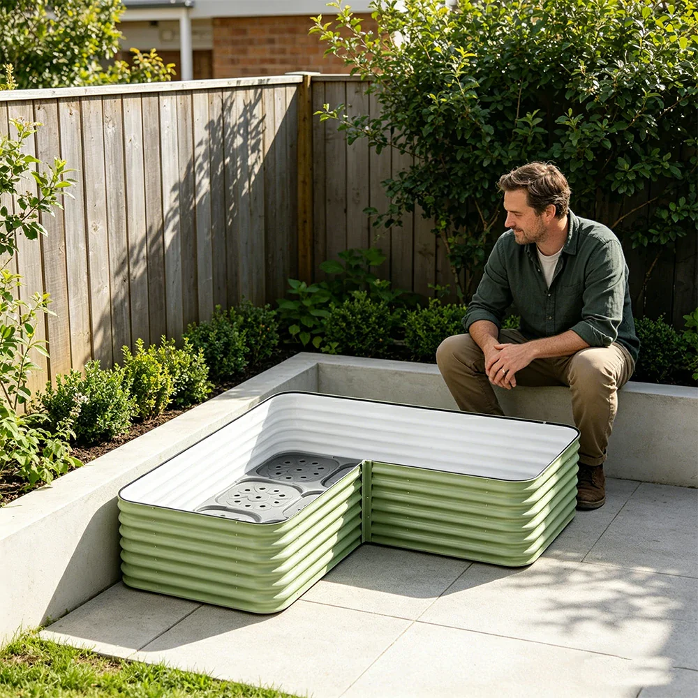SOLARA Modular Raised Garden Bed with Water Reservoir Reinforced Outdoor Planter Box 160x80x43cm for Balcony Courtyard - Image 7