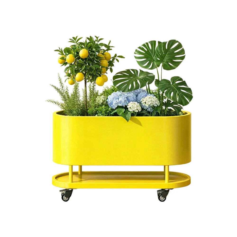 SOLARA Mobile Planter Box with Stainless Steel Frame Leak-Proof Rolling Garden Bed 80/100/120cm for Indoor Outdoor - Yellow