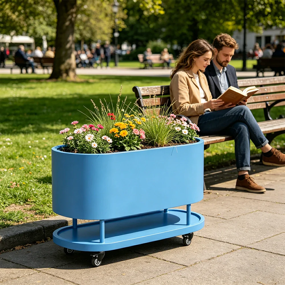 SOLARA Mobile Planter Box with Stainless Steel Frame Leak-Proof Rolling Garden Bed 80/100/120cm for Indoor Outdoor - Blue - Image 5