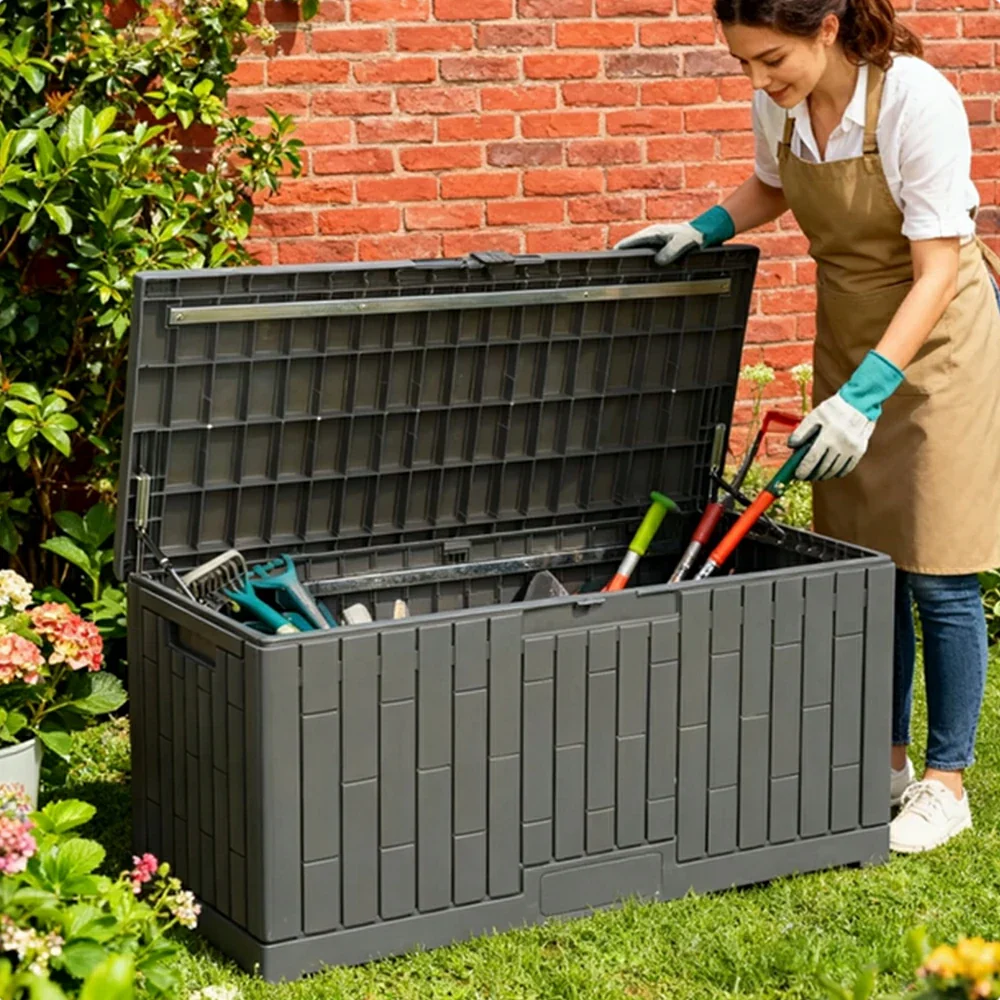 SOLARA Outdoor Storage Box - Waterproof UV Resistant Hydraulic Lid Garden Patio Cushion Tool Storage - Dark Grey - Image 5
