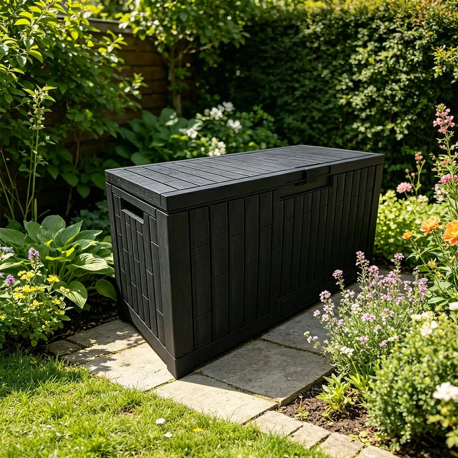 SOLARA 328L Outdoor Storage Box - Waterproof UV Resistant Hydraulic Lid Garden Patio Tool Storage - Dark Grey - Image 5