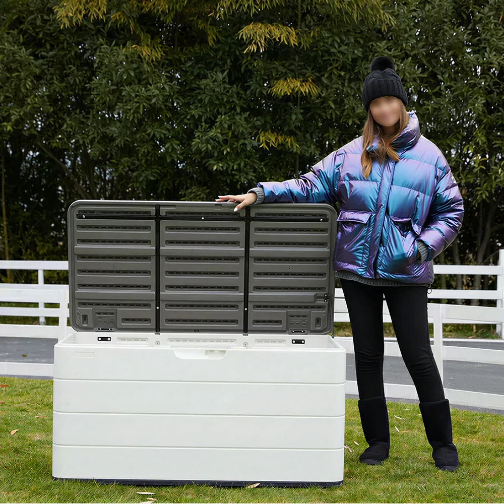 SOLARA Outdoor Storage Cabinet - Weatherproof Lockable Garden Patio Storage Box with Wheels - White - Image 6