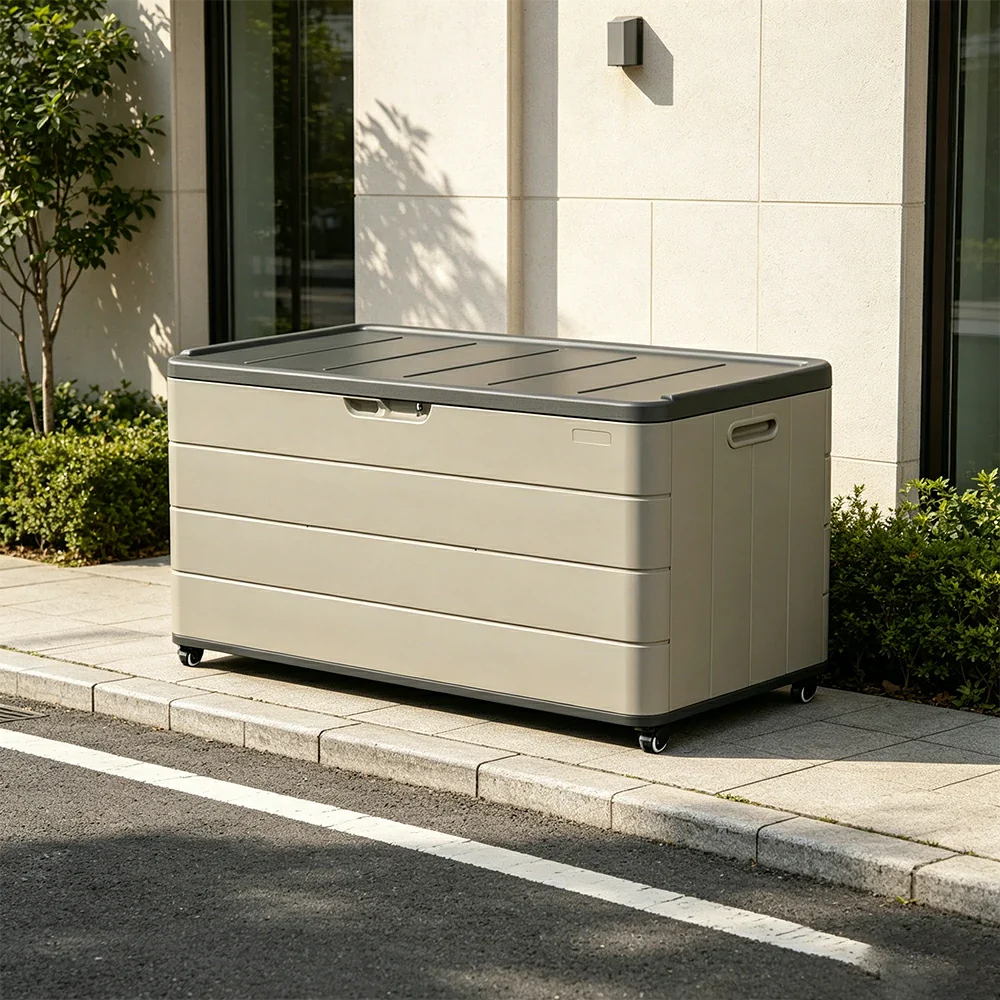 SOLARA Outdoor Storage Cabinet - Weatherproof Lockable Garden Patio Storage Box with Wheels - Brown - Image 5