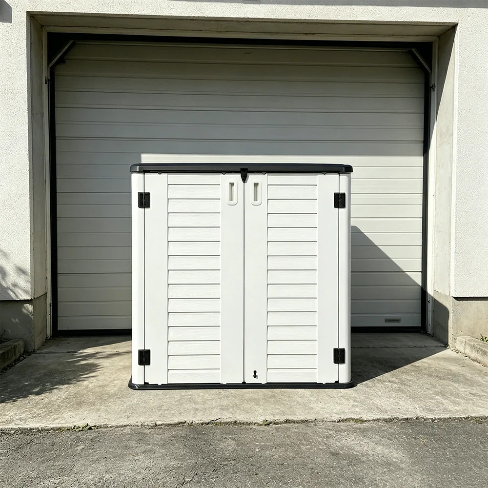 SOLARA Outdoor Storage Cabinet - Weatherproof Lockable Single Tier Garden Patio Tool Storage - White - Image 2